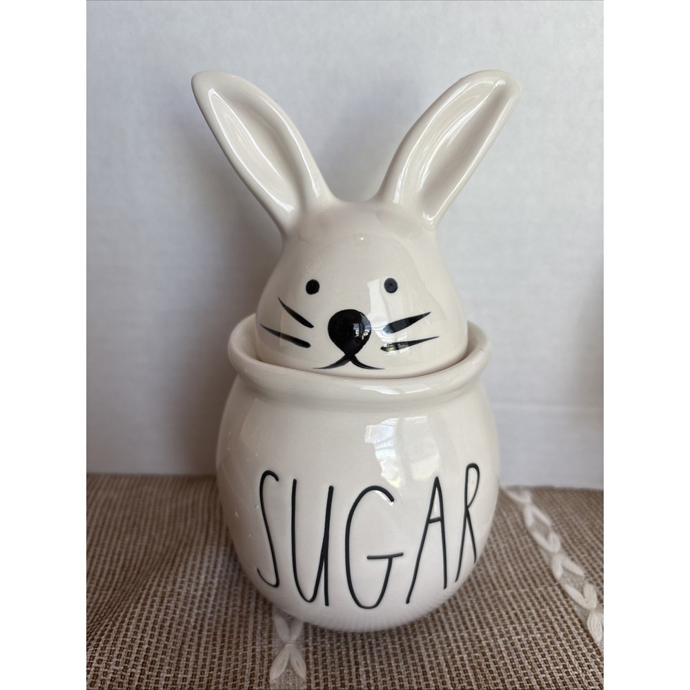Rae Dunn Classic White Bunny Sugar Jar With Bunny Ears Topper